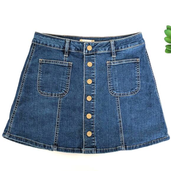 Altar'd State A-Line Denim Button Down High Waist Jean Mini Skirt Blue Small S - Picture 1 of 8